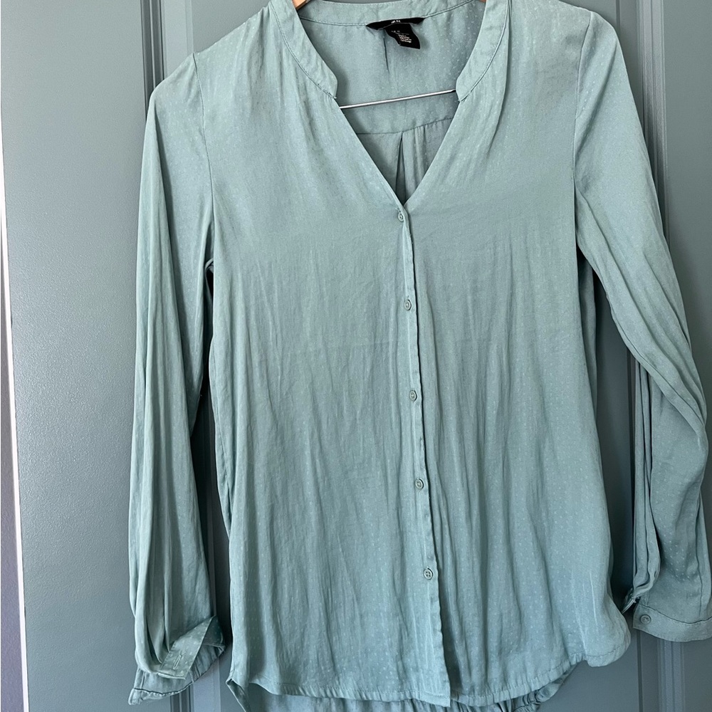 H&M polka dots green blouse (size 2)